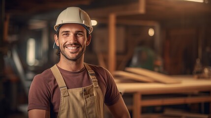 A young man of the new era, WOOD ENGINEER, wears a hat, smiles and shows his whole body.
