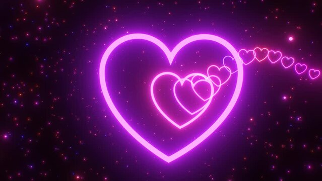 Fly In 3D Pretty Gorgeous Love Heart Neon Glow Undulating Wave Tunnel - 4K Seamless VJ Loop Motion Background Animation