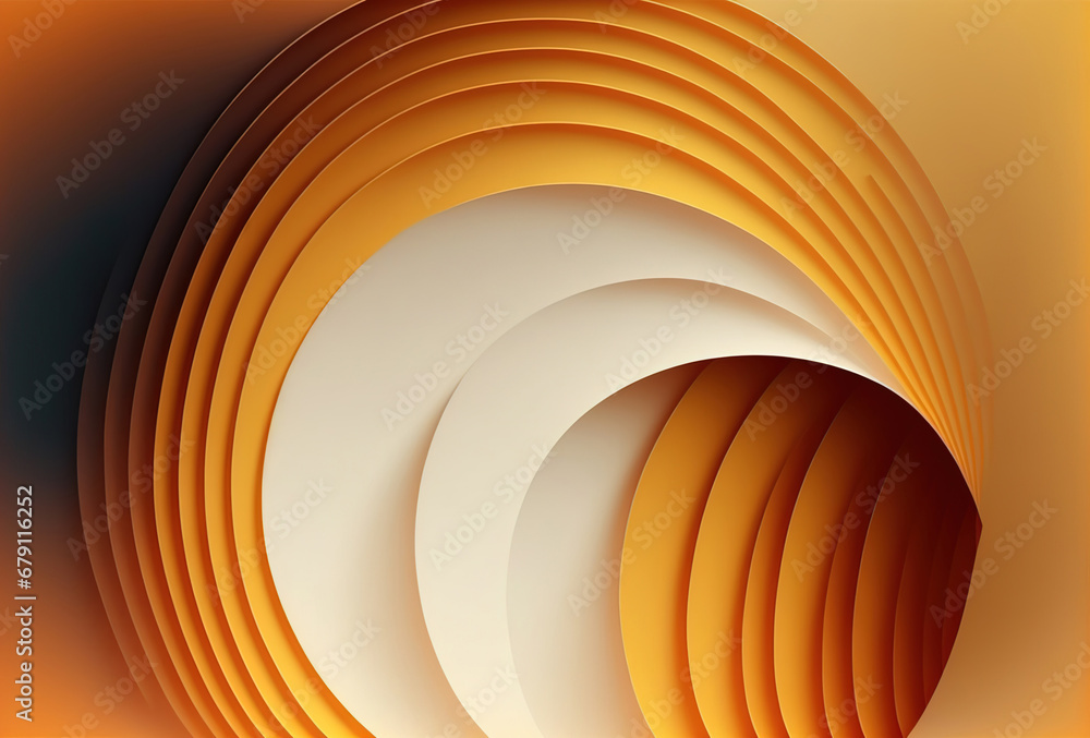 Wall mural curve layers abstract background. yellow white color gradient curl tunnel design geometric ribbed te