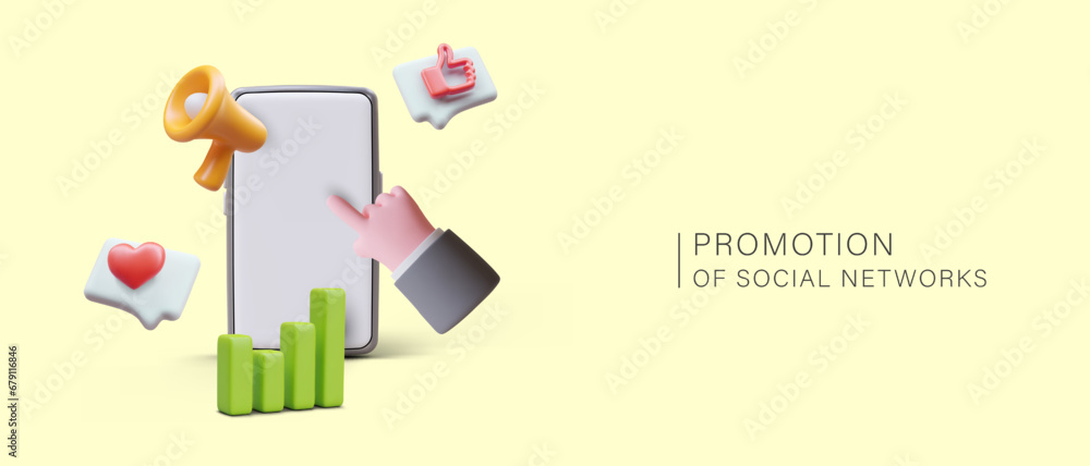 Aufkleber concept of promotion in social networks. interaction with user. advertising services. vector colorfu