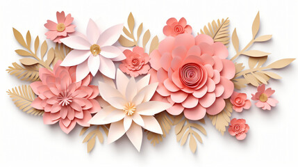 3d render abstract cut paper flowers