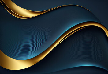 Curve background. Wave graphic. Blue yellow color glowing twisted strokes layers ribbed texture abstract art illustration with copy space.