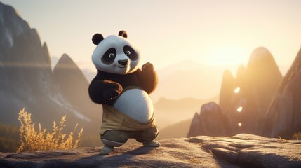 karate fighter panda bear with kimono. Created with generative AI.	
