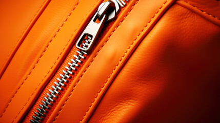 Close up zipper orange leather for background