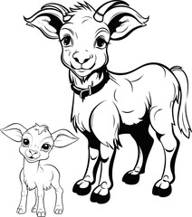 Goat animal black and white coloring page