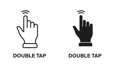 Double Tap Gesture, Hand Cursor of Computer Mouse Line and Silhouette Black Icon Set. Pointer Finger Pictogram. Click, Double Press, Touch, Point Sign Collection. Isolated Vector Illustration