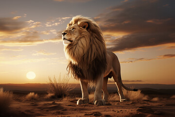 Majestic male lion in the wild, looking into the distance