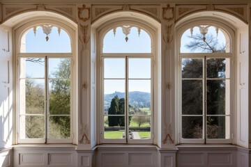 detailed shot of arched windows in a belvedere of an italianate house - obrazy, fototapety, plakaty