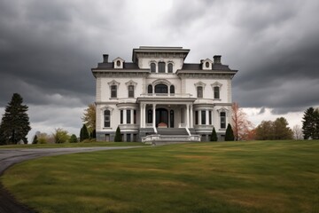 italianate house with belvedere in the cloudy weather - obrazy, fototapety, plakaty