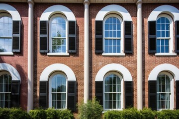 Fototapeta na wymiar tall rounded windows on a brick italianate structure