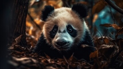 Fototapeta premium panda bear in a forest. Created with Generative AI.