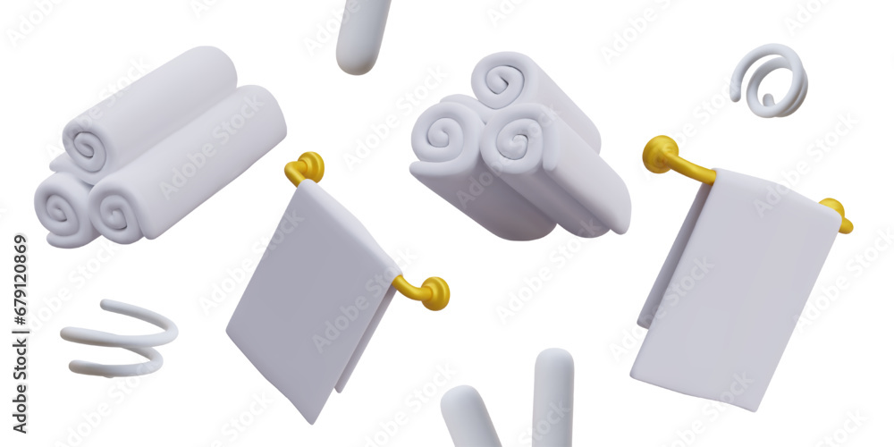 Poster poster with collection of different towels. new clean rolls and handle towels. collection for home o