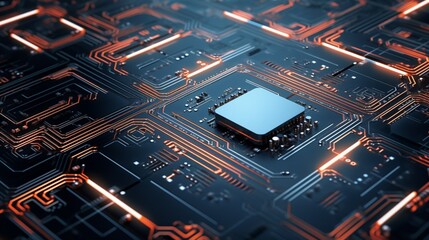 Obraz premium Intricate microchip architecture on a digital circuit board.