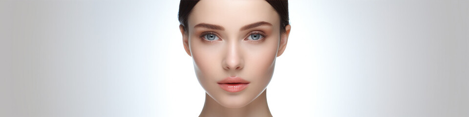 Fototapeta premium Beautiful young woman with clean fresh skin. Facial treatment. Cosmetology, beauty and spa.