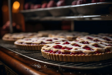 Baking Raspberry Linzer Torte in the Oven, christmas season