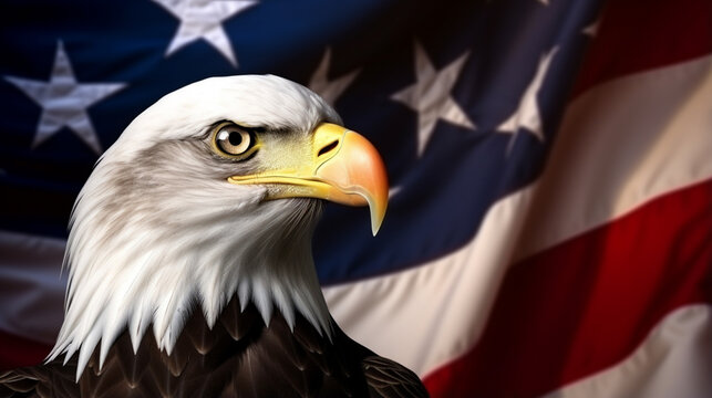 Bald Eagle against a American Flag. Veterans Day Concept. generative ai