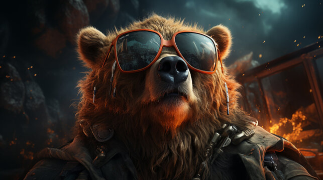 Cool bear with sunglasses. teddy bear in sunglasses teddy bear in sunglasses. generative ai