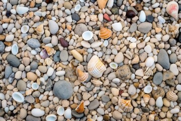 seaside pebbles coexisting with shells