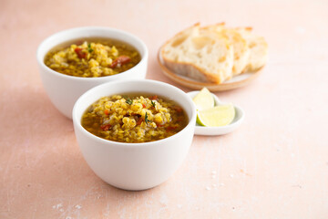 Homemade lentil soup with spices