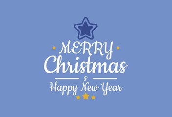 Postcard with text happy new year and merry christmas with xmas decorations and typography design.
