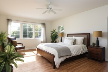 master bedroom with sunlight streaming through window