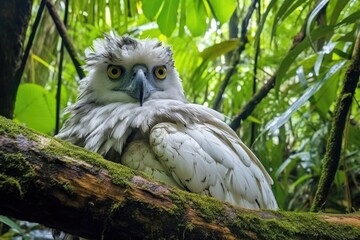 harpy eagle resting in a rainforest canopy
