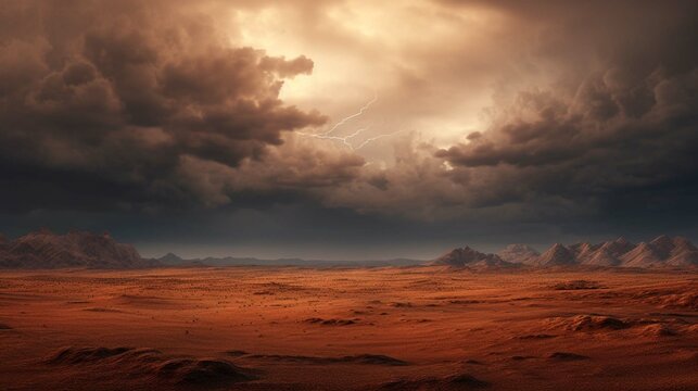 Stormy sky over the desert landscape background. High quality photo