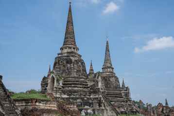 Fototapeta na wymiar The Thai Temple Wat Phra Si Sanphet at the historical Park of Ayutthaya in Thailand Asia