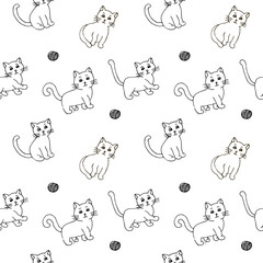 Cats seamless pattern vector illustration hand drawing