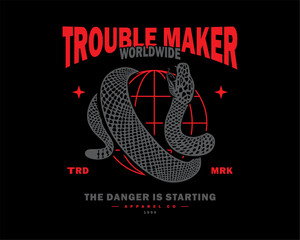 vector illustration of streetwear design dragon snake coiled around the earth