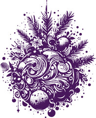 Stylized vector stencil drawing of a New Year decoration resembling a blot with holiday ornaments on a white backdrop