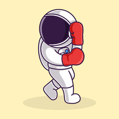 Little Cute Astronaut Kids Playing Boxing. Cartoon Logo Illustration Design. Isolated Premium Vector File, background is easy to edit. Can use for Icon, Logo, banner, flyer or any design project
