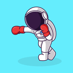 Little Cute Astronaut Kids Playing Boxing. Cartoon Logo Illustration Design. Isolated Premium Vector File, background is easy to edit. Can use for Icon, Logo, banner, flyer or any design project