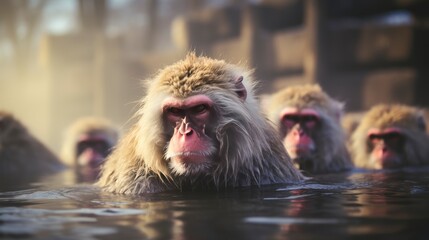 Travel Asia Redcheeked Monkey Natural Onsen, HD, Background Wallpaper, Desktop Wallpaper