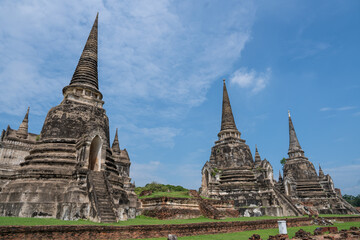 The Thai Temple Wat Phra Si Sanphet at the historical Park of Ayutthaya in Thailand Asia