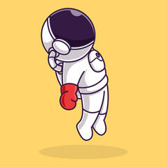 Little Cute Astronaut Kids Playing Boxing. Cartoon Logo Illustration Design. Isolated Premium Vector File, background is easy to edit. Can use for Icon, Logo, banner, flyer or any design project