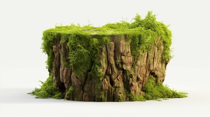 
The fresh-looking tree stump is filled with lush green moss that almost covers its entire surface, set against a white background - obrazy, fototapety, plakaty