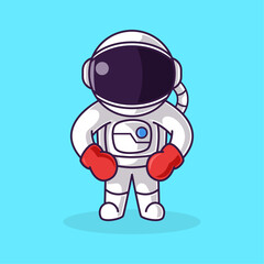 Little Cute Astronaut Kids Playing Boxing. Cartoon Logo Illustration Design. Isolated Premium Vector File, background is easy to edit. Can use for Icon, Logo, banner, flyer or any design project