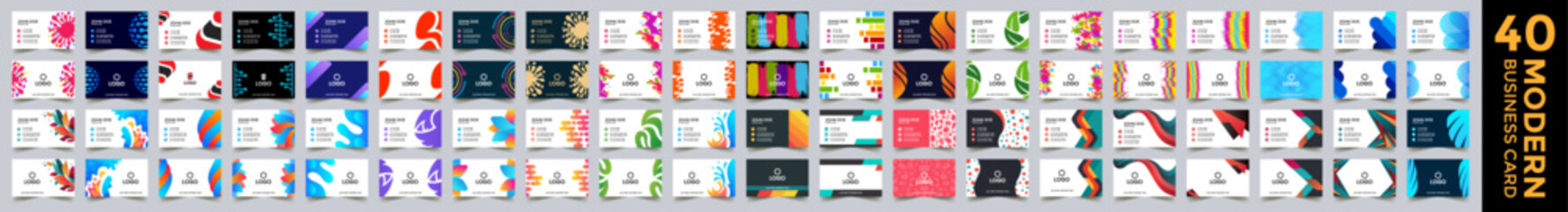 Collection of 40 Business card. Set of modern business card print templates. Personal visiting card . Creative and Clean Double-sided Business Card. colorful elegant luxury minimal professional Design - obrazy, fototapety, plakaty