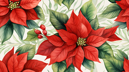 Watercolor illustration of a Christmas poinsettia - obrazy, fototapety, plakaty