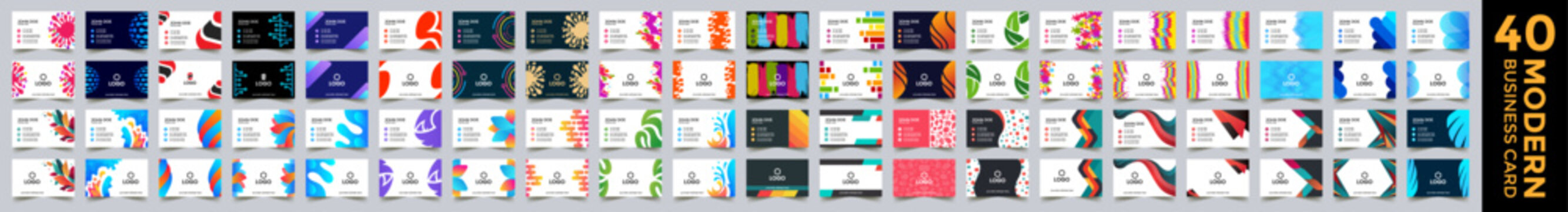 Collection Of 40 Business Card. Set Of Modern Business Card Print Templates. Personal Visiting Card . Creative And Clean Double-sided Business Card. Colorful Elegant Luxury Minimal Professional Design