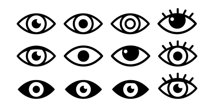 Eye icon set. Eyesight symbol. Retina scan eye icons. Simple eyes collection. Eye silhouette. Vector EPS 10
