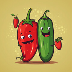 Fresh green and red chili vegetable illustration car