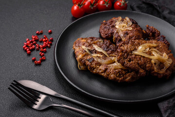 Delicious fried chicken or beef liver with salt, spices and herbs