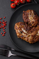 Delicious fried chicken or beef liver with salt, spices and herbs