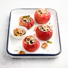 Homemade baked apples with nuts