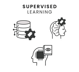 Supervised learning graphic elements. Vector Icons with editable Stroke and Colors.