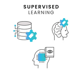 Visualizing supervised learning algorithms with icons. Iconic representation of supervised machine learning. Symbolic representation of labeled data in machine learning