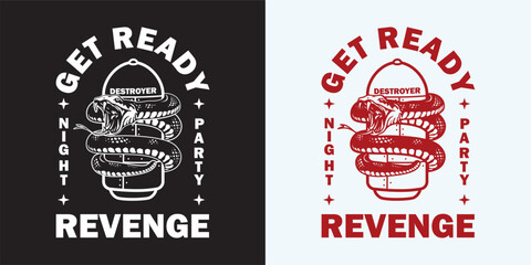 vector illustration of streetwear design of a dragon snake wrapped around a nuclear bomb