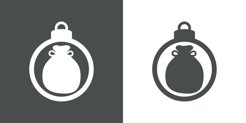 Tiempo de Navidad. Logo con silueta de bola de navidad con bolsa de regalos de Santa para su uso en tarjetas y felicitaciones